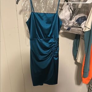 Green Ruched Spaghetti Strap Mini Dress